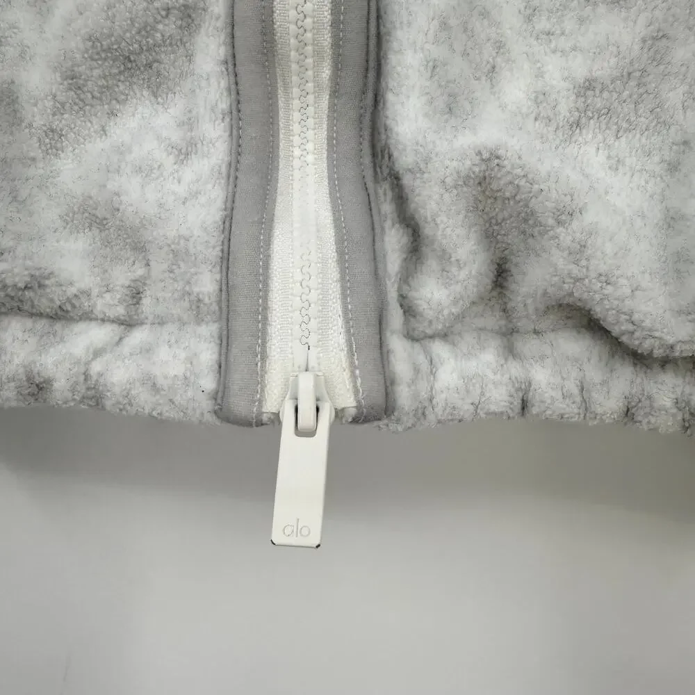 alo | Polar Fleece Retreat Cropped Jacket in White Heather Grey XS